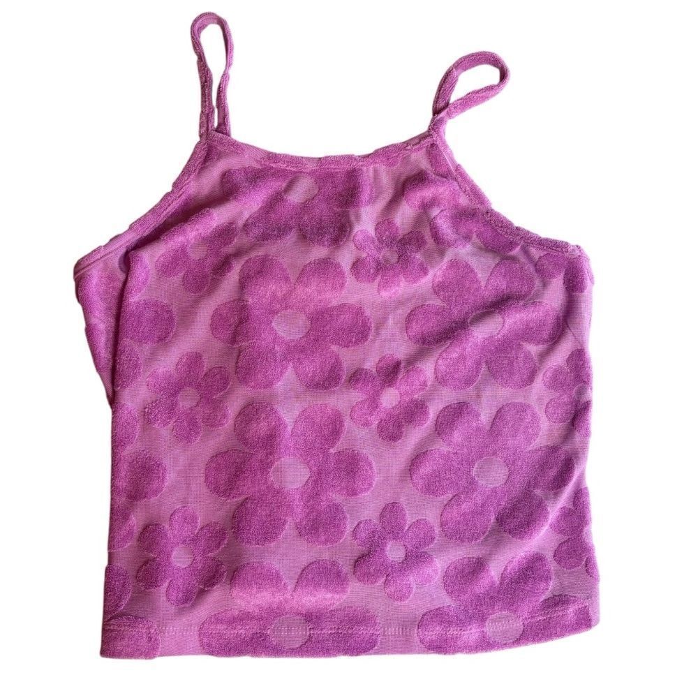 Miken Swim Pink Floral Terry Cloth Tank Top Size Small NEW Beach Summer Casual